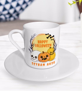 BK Gift Kişiye Özel Happy Halloween Tasarımlı Türk Kahvesi Fincanı-4