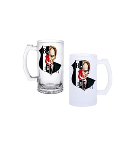 Ghostbastır Design Beşiktaş Atatürk Kulplu Bira Bardağı Buzlu veya Şeffaf Seçenekli 0132