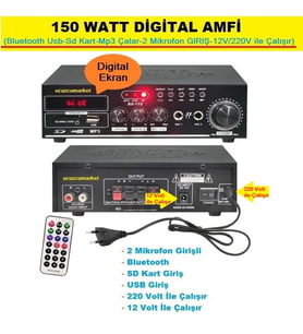 SESLENDİRME ANFİ (Bluetooth Usb-Sd Kart-Mp3 Çalar-2 Mikrofon Giriş -12V/220V ile Çalışır)