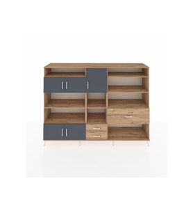 Hyperion Dolap 13 Raflı 3 Çekmeceli 5 Kapaklı 220x44x163 Çam-Antrasit/Çam
