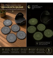 KARANLIKTA IŞILDAYAN MANDALA BARDAK ALTLIĞI SETİ – 5’Lİ + STAND
