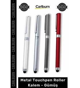Özel Üretim Şık Dokunmatik Başlıklı Kurumsal Prestijli Promosyon Metal Touchpen Roller Kalem Gümüş