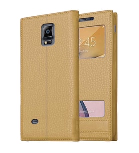 Samsung Galaxy Note 4 Uyumlu Pencereli Kapaklı Magnum Kılıf (Gold)