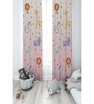 MEKTA HOME BEBEK VE ÇOCUK ODASI Safari Desenli Pembe 2 Kanat Fon Perde