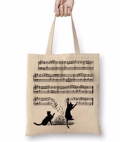 Yaramaz Komik Müzik Notalı Kedi Cat Bez Çanta Uzun Saplı