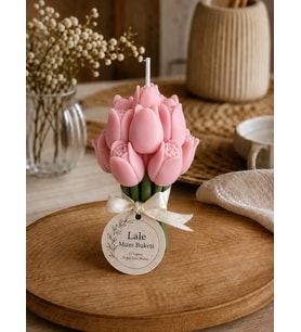 Mumelia Lale Buket - Doğal Soya Hediyelik Mum - Pembe - 15 Adet