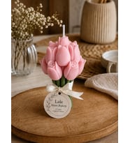 Mumelia Lale Buket - Doğal Soya Hediyelik Mum - Pembe - 15 Adet