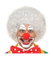 Beyaz Renk Kıvırcık Afro Bonus Peruk Saç ve Kırmızı Sünger Burun Seti (5343)