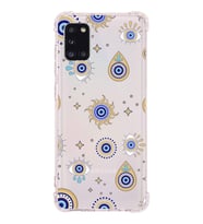 PrintiFy Samsung Galaxy A31 Uyumlu Nazar Boncuğu 5 Baskılı Şeffaf Köşe Korumalı Antişok Kılıf