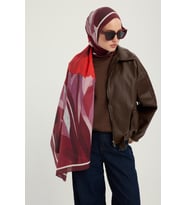 Schaless Işıklı Çiçekler - Mor - Vierra Desenli Viskon Şal - 70x190 Cm (Bordo)