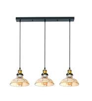 RİOLİGHT VİNTAGE,RETRO,RUSTİK BAL CAMLI 3XE27 DUYLU SİYAH METAL GÖVDE MASA ÜSTÜ AVİZE UZUNLUK:60CM 