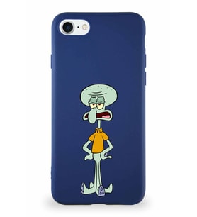 Apple iPhone SE 2020 Soft Premier Kapak Squidward Dokunaç Tasarımlı Silikon Kılıf - Lacivert (Şeffaf)