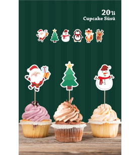 Kış Konseptli *Kürdanlı Cupcake Süsü 20'li Kalın Kağıt