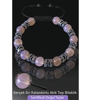 Sertifikalı Gri Kalsedonlu Akik Taşı Bileklik - Ayarlamalı (Çok Renkli)
