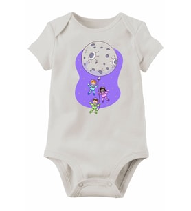 Unisex Bebek Beyaz Organik Baskılı Pamuklu Body