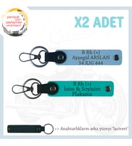 Sürücülere İsim Plaka ve B Rh (+) Kan Grubu Yazılı Kişiselleşmiş x2 Anahtarlık, K Turkuaz-Mavi-Laci