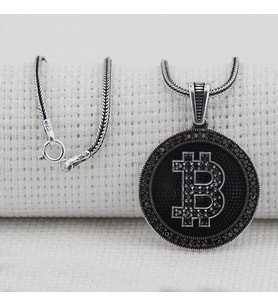 Bitcoin 925 Ayar Gümüş Erkek Kolye