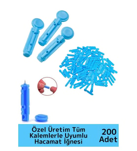 Özel Üretim Dayanıklı Tüm Kalemlerle Uyumlu Şeker Parmak Delme Hacamat Kalem İğnesi 200 Adet-4 Kutu