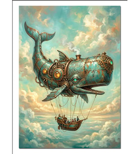 Steampunk Balina Ve Gemi Bulut Dekoratif Kanvas - Mdf Ahşap Tablo