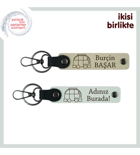 Hayatını Karavanda Geçirenlere, Kişiye Özel Deri Anahtarlık 2’li Takım, Sütlü Kahve-Beyaz