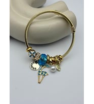 Çelik Gold İnci Taşlı Mavi Geyik Charmlı Pandora Bileklik - 26blk45