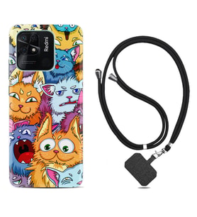 Xiaomi Redmi Note 7 8 9 Pro 10 2022 10 Pro 10S Kılıf Boyun Askılı Silikon Kediler 1723
