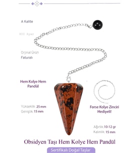 Sertifikalı Kahverengi Obsidyen Taşı Pandül Sarkaç Hem Pandül - Hem Kolye (Çok Renkli)