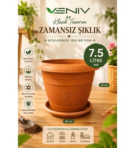 Dekoratif Antik Alt Tabaklı Saksı 7,50 Litre 1 Adet