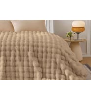 Merinos Angora Kürk Bubble Tavşan Tüyü Battaniye 220X240 Kutulu K.Bej