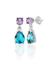 926 AYAR GÜMÜŞ 4 MM AMATİST RENGİ 6*8 DAMLA AQUA  TAŞLI SAPLAMALI KÜPE