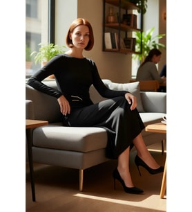 Kadın Aksesuar Detaylı Uzun Kollu Bodycon Maxi Örme Elbise Şık Kış Koleksiyonu Özel Anlara Hazır
