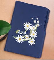 BK Gift Kişiye Özel Papatya Temalı Lacivert Termo Deri Not Defteri 15x21cm-1