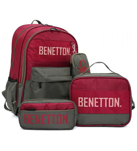 Benetton Bordo Haki Üçlü Erkek Çocuk Okul Çanta Seti - 21031