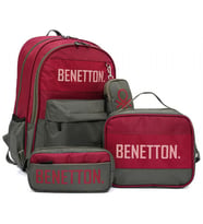 Benetton Bordo Haki Üçlü Erkek Çocuk Okul Çanta Seti - 21031