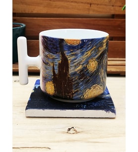 Vincent Van Gogh Set 9 - T Kulplu Fincan Kupa-Doğal Taş Bardak Altlığı 1