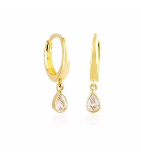 Damla Taşlı Altın Sallantılı Küpe 14K Gold