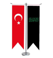 Masa Üstü Kırlangıç Siyah Kelimei Tevhid + Türk Bayrağı + Krom T Direk Masa Bayrak Seti