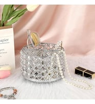 Kristal Taşlı 4 Bölmeli Metal Makyaj Fırçalık ve Takı Düzenleyici Stand 15X11 cm - Lüks Masaüstü Organizer