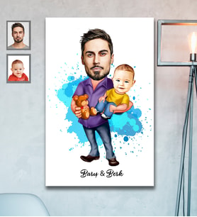 Kişiye Özel Babalar Günü Baba Erkek Bebek Karikatürlü Ahşap Tablo Model-3