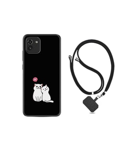 Samsung Galaxy A03 Kılıf Ipli Boyun Askılı Desenli Silikon Love Cats 1690