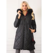 Dewberry Kadın %100 Polyester Kürklü Ponponlu Kaban Siyah Z6646 Şehir ve Ofis Stili, Kazak ve Gömlek Kombini
