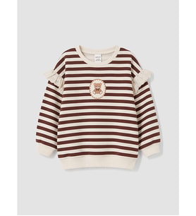 LCW Kids Kahverengi Fırfırlı Çizgili Kız Çocuk Kalın Sweatshirt