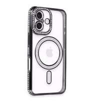 Apple İphone 16 Kılıf Joke Simli Magneticsafe Kılıf - Siyah