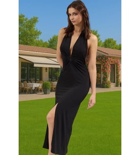 Bodycon Maxi Örme Elbise V Yaka Plaj Elbisesi Yaz Koleksiyonu Rahat Kullanım Dayanıklı Malzeme