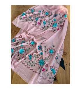 Pembe Çiçekli Naturel Ithal Şal 1606096