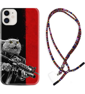 Apple iPhone 11 12 13 Mini Kılıf Boyun Asklı Rasta Silikon Çılgın Kedi 1674