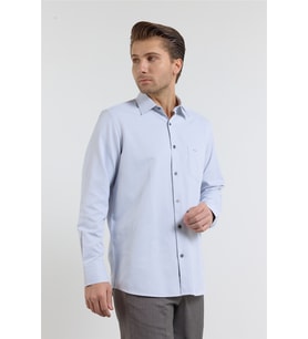 Gri Kendinden Desenli Sert Yaka Uzun Kol Cepli Comfort Fit Pamuklu Gömlek 1004255269