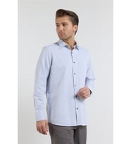 Gri Kendinden Desenli Sert Yaka Uzun Kol Cepli Comfort Fit Pamuklu Gömlek 1004255269