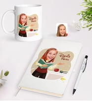 BK Gift Kişiye Özel Öğretmen Karikatürlü Beyaz Defter Kalem Kupa Seti - 3