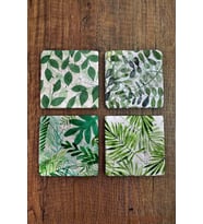 Doğal Taş Bardak Altlığı 4'lü Set - 10x10cm Yeşil Yaprak Desenli Taş Bardak Altlığı - Stone Coasters